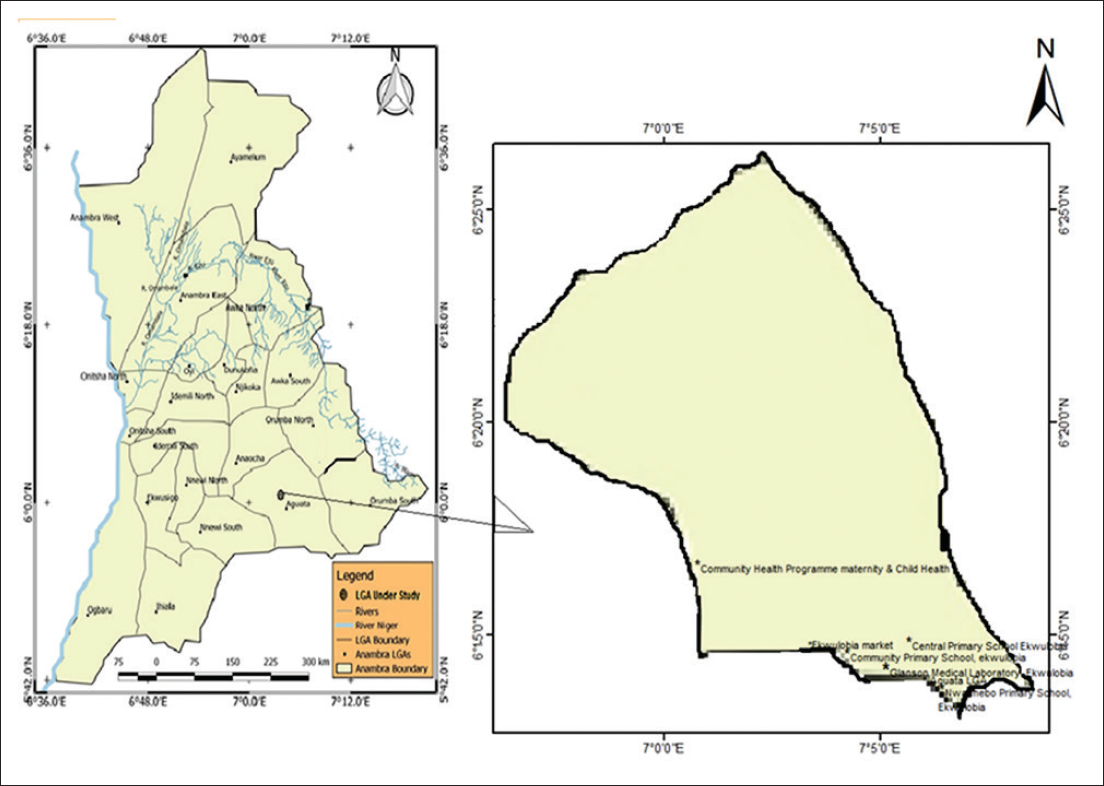 Map Showing the Schools in the Study Area (Source: Ministry of Lands, Anambra State, Nigeria)